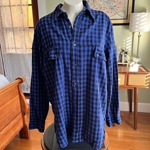 Eleven Stitch Design Blue Buffalo Plaid Cotton Button-up Top